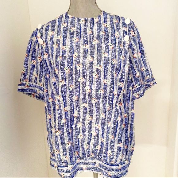 ๐ 3/$20 Vintage polyester flowy floral boho blouse. Large - Picture 2 of 5